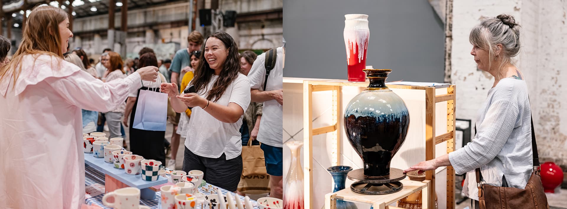 Stallholders present their ceramic pieces at Sydney Ceramics Market, photo: Amy Piddington.